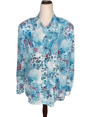 Da Rue ~ Size 14 ~ Vintage ~ USA ~ Blue/ Burgundy ~ Paisley & Safari ~ Blouse